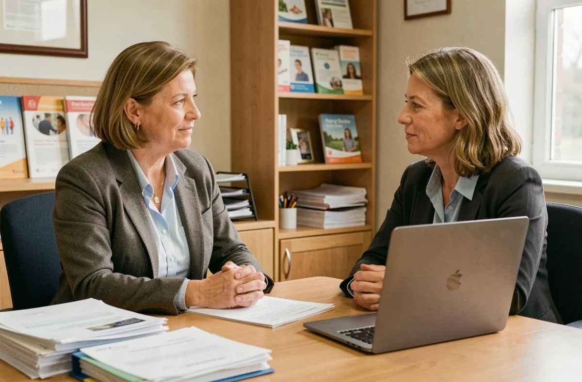Formatrice du secteur social et médico-social accompagnant une stagiaire dans les locaux d'ARITAS Sud