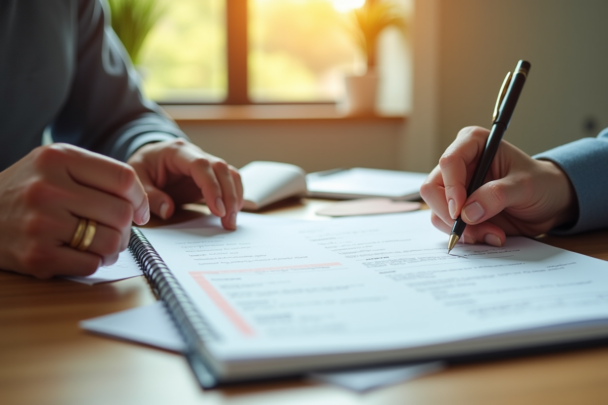 Bureau ensoleille avec carnet et documents imprimés