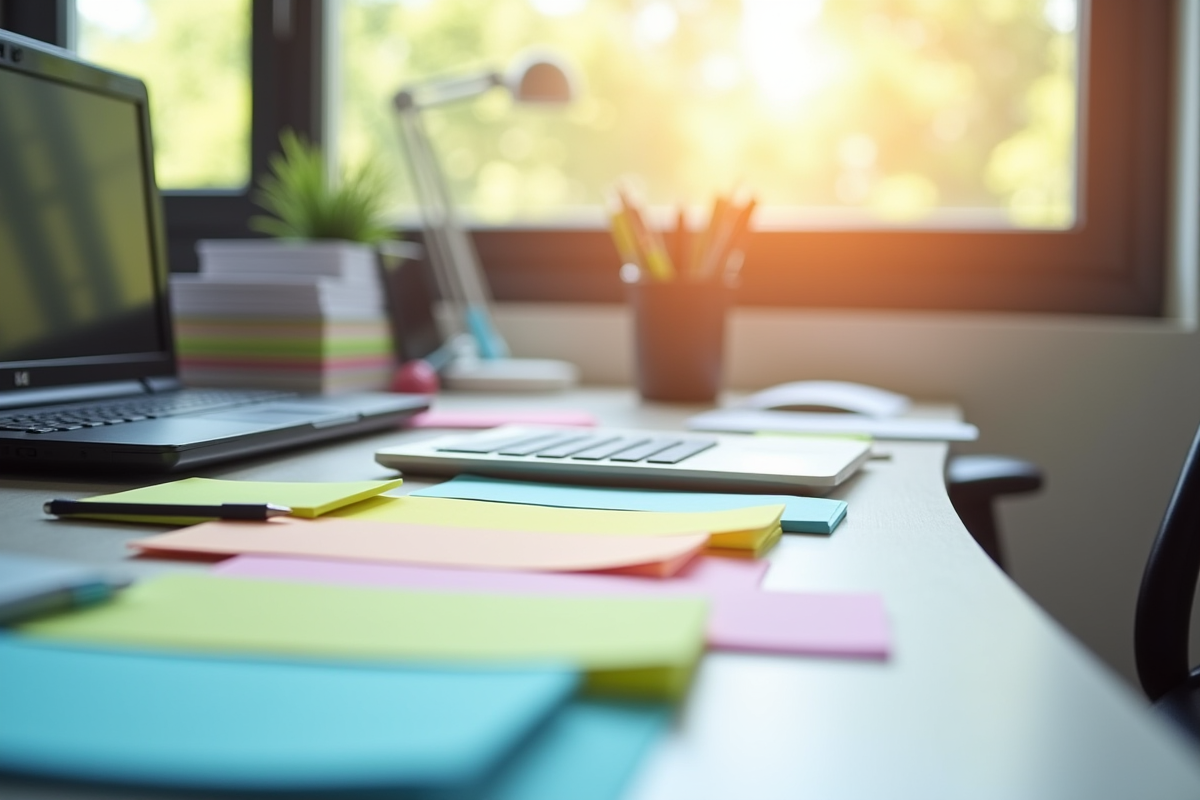 Bureau moderne bien organisé avec dossiers et fournitures