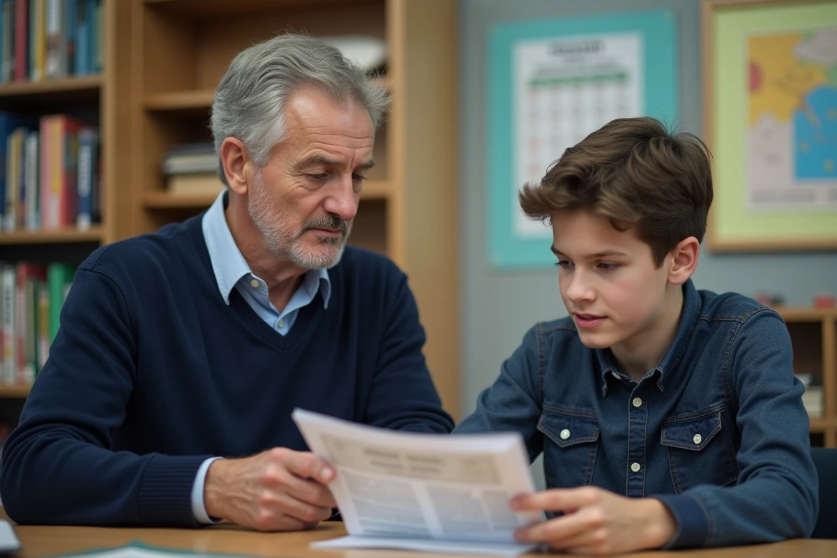 Conseiller scolaire parlant avec un &eacute;l&egrave;ve dans un bureau