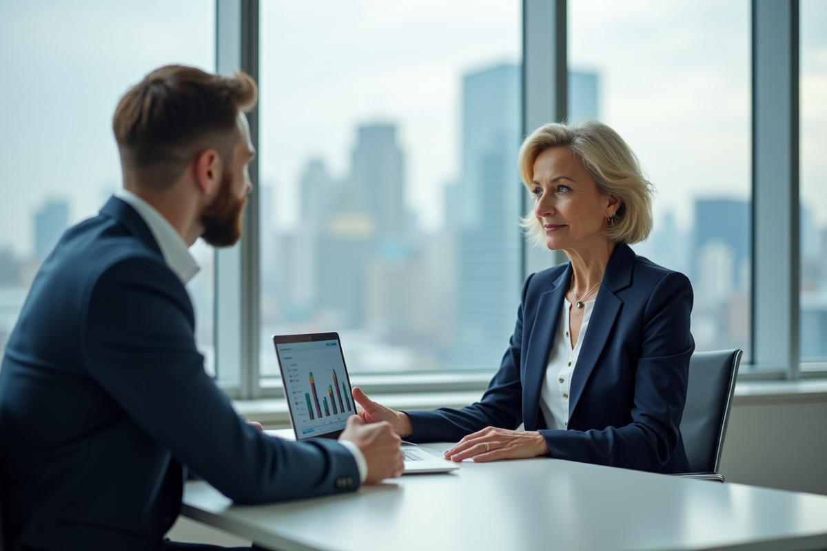 Consultante financière présentant un graphique à un client