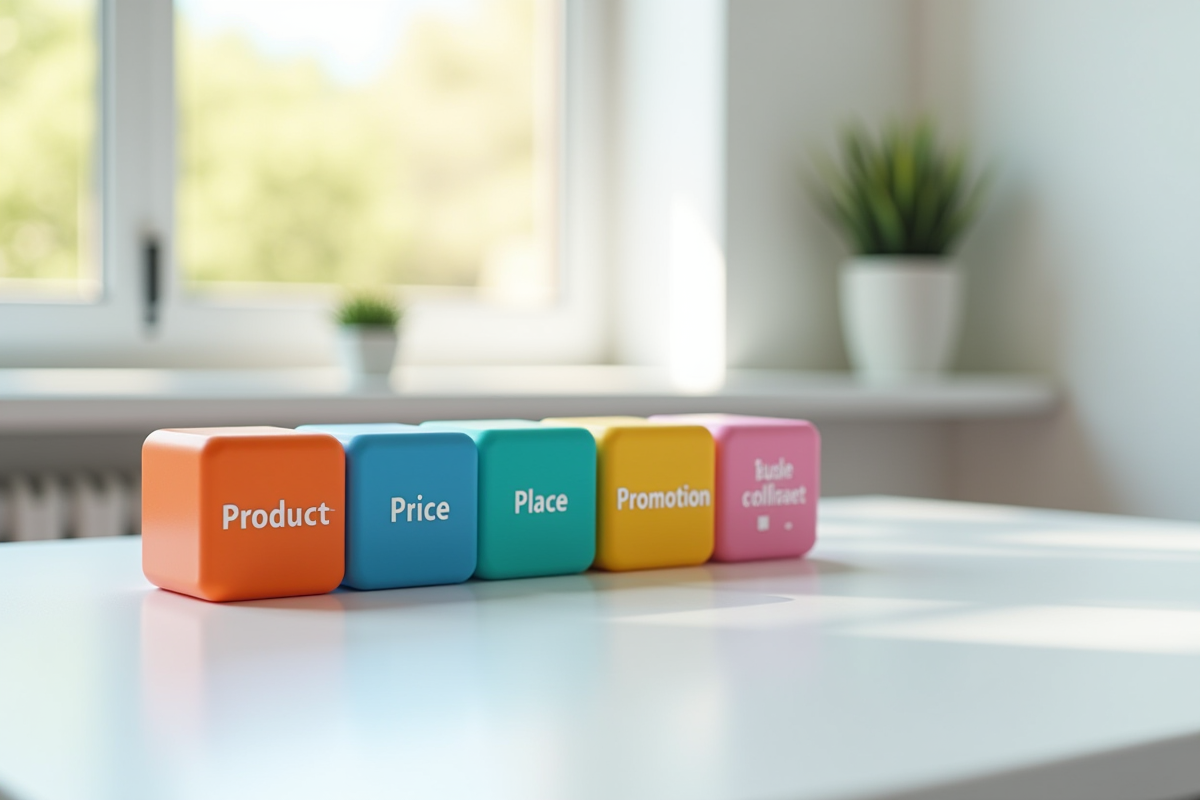 Cubes colorés représentant les 4Ps du marketing