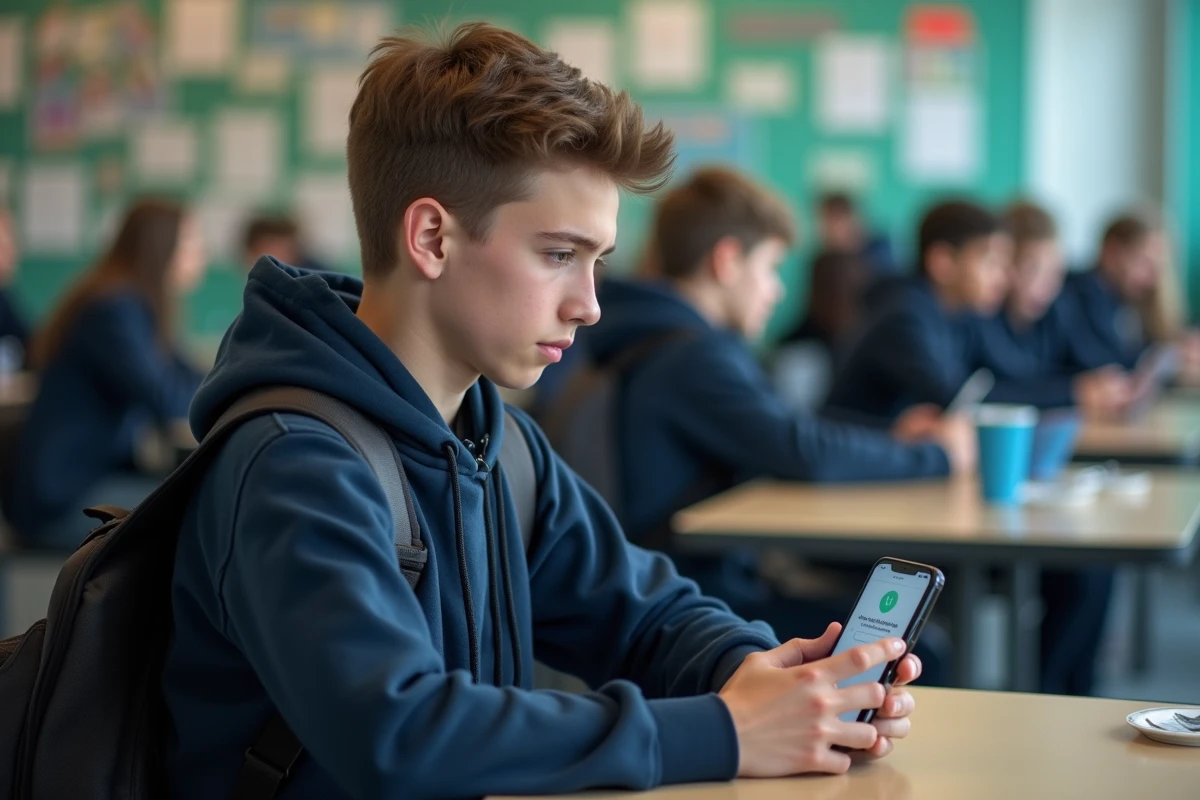 Adolescent confus consultant son smartphone face à un problème de connexion sur l'application scolaire NetYParéo