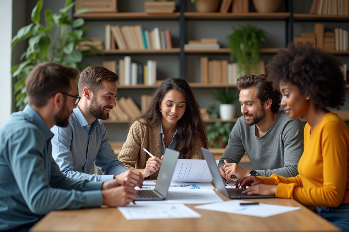 Groupe de jeunes professionnels collaborant autour d