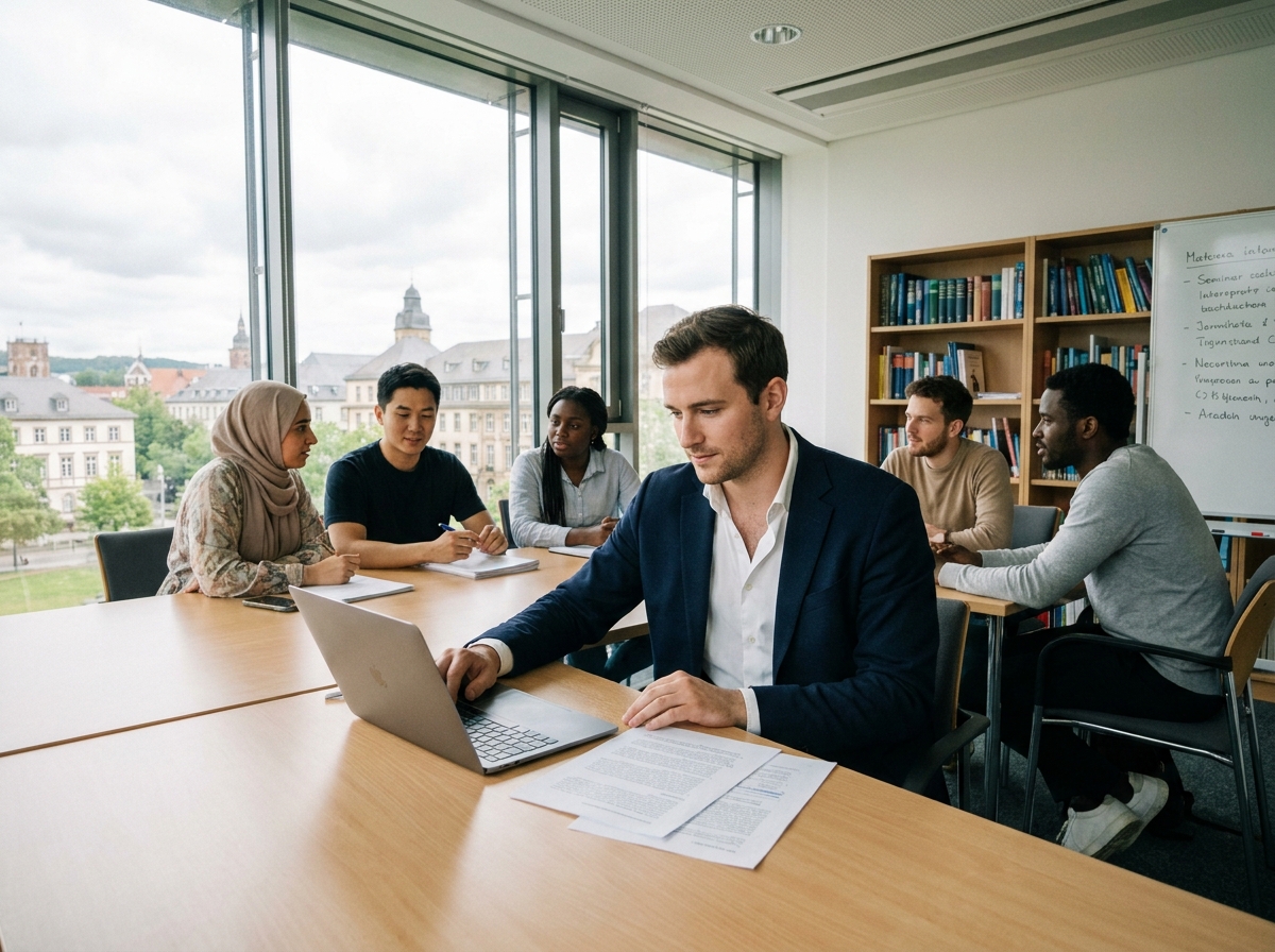 Étudiant en formation généraliste en école de commerce internationale travaillant en groupe multiculturel