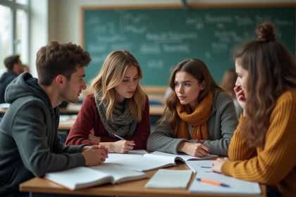 Groupe d'&eacute;tudiants en cours de math&eacute;matiques en classe