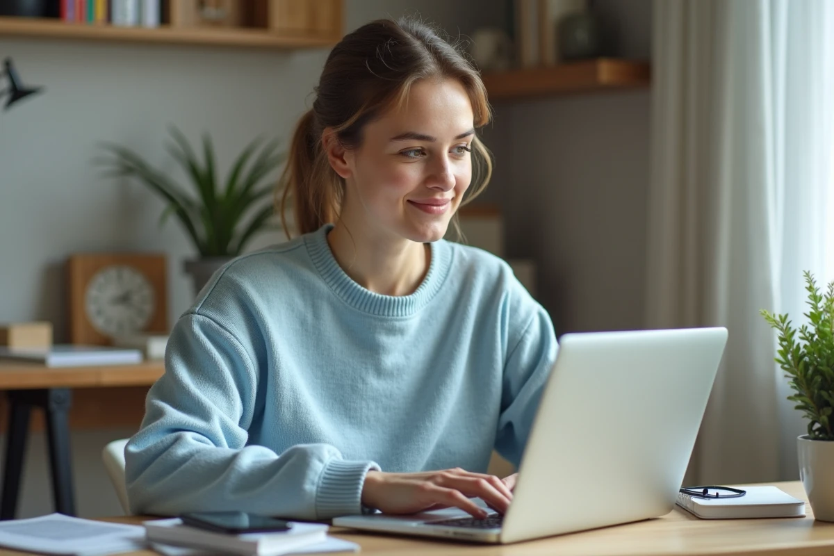 Jeune femme au bureau utilisant un ordinateur portable