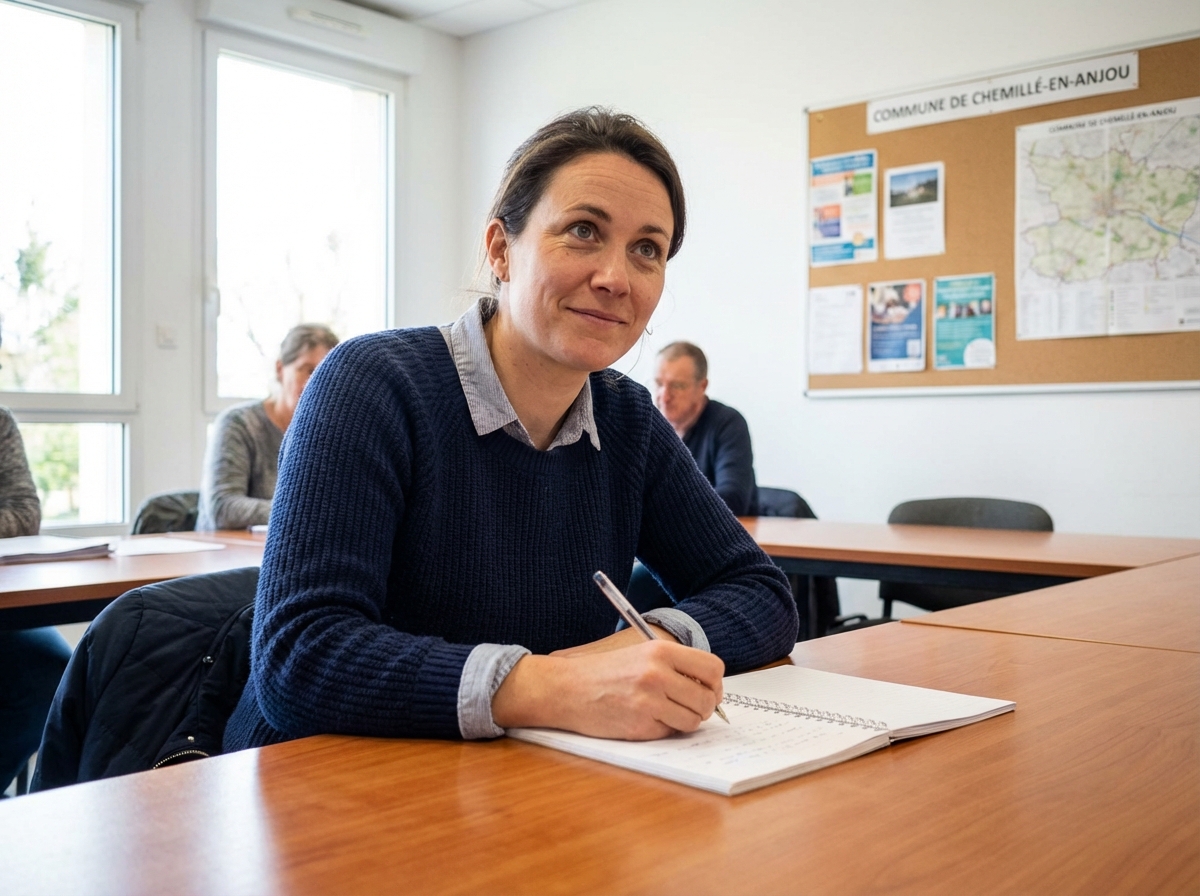 Femme attentive prenant des notes en formation à ChemilléenAnjou