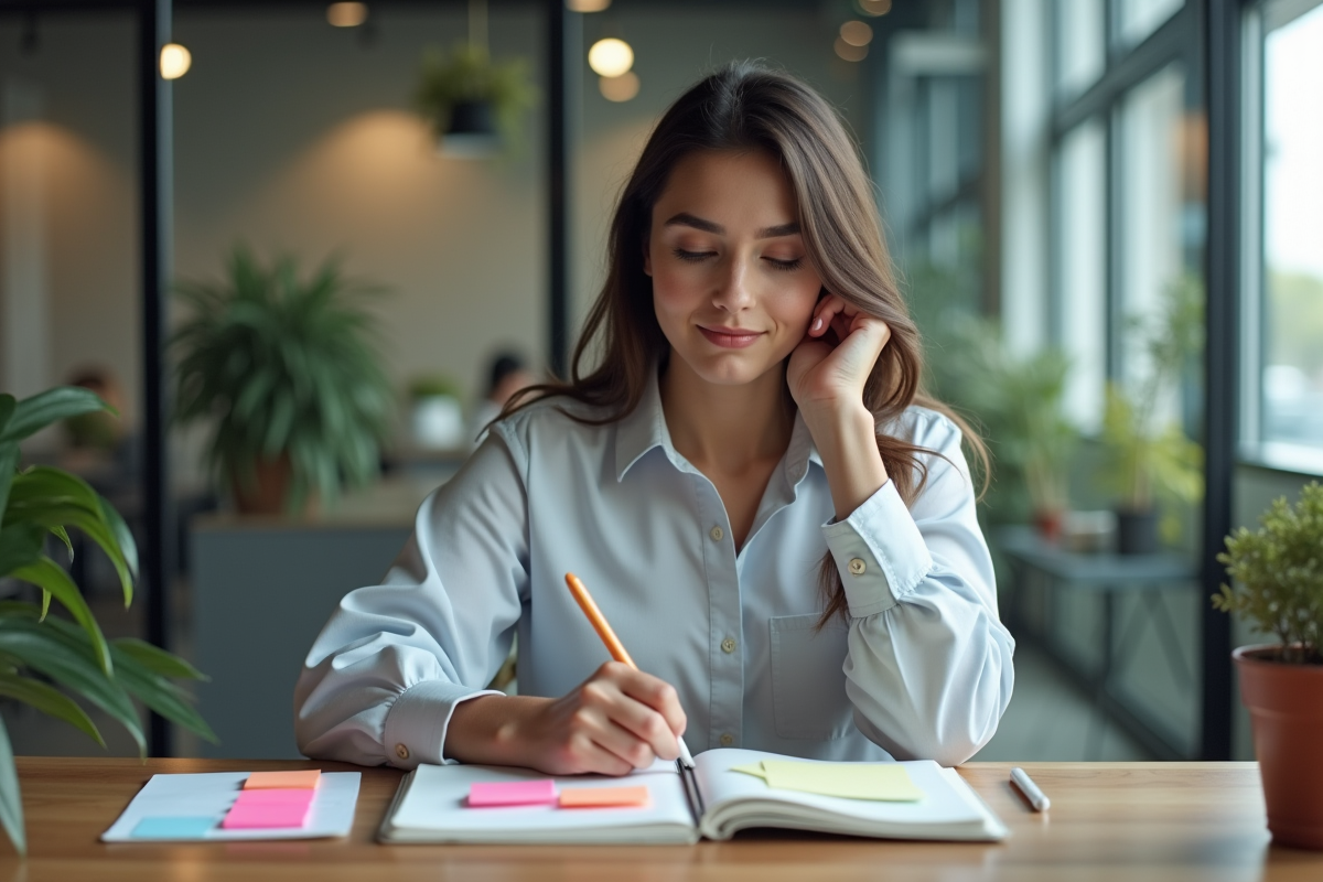 Jeune femme organisée dans un bureau moderne