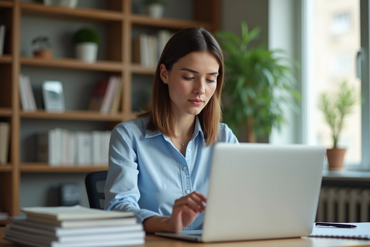Femme professionnelle travaillant sur son ordinateur à domicile