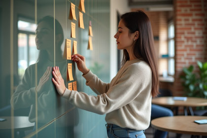 Jeune femme planifiant un projet dans un espace coworking