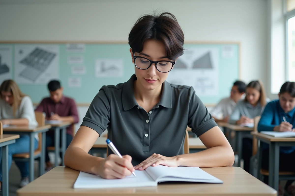 Femme adulte en formation BTP dans une salle de cours d'un centre de reconversion professionnelle