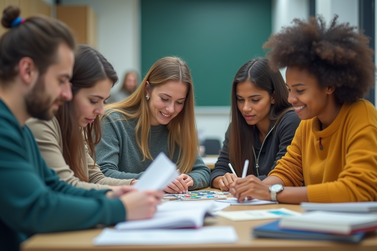 Groupe d'adultes en classe moderne apprenant différemment