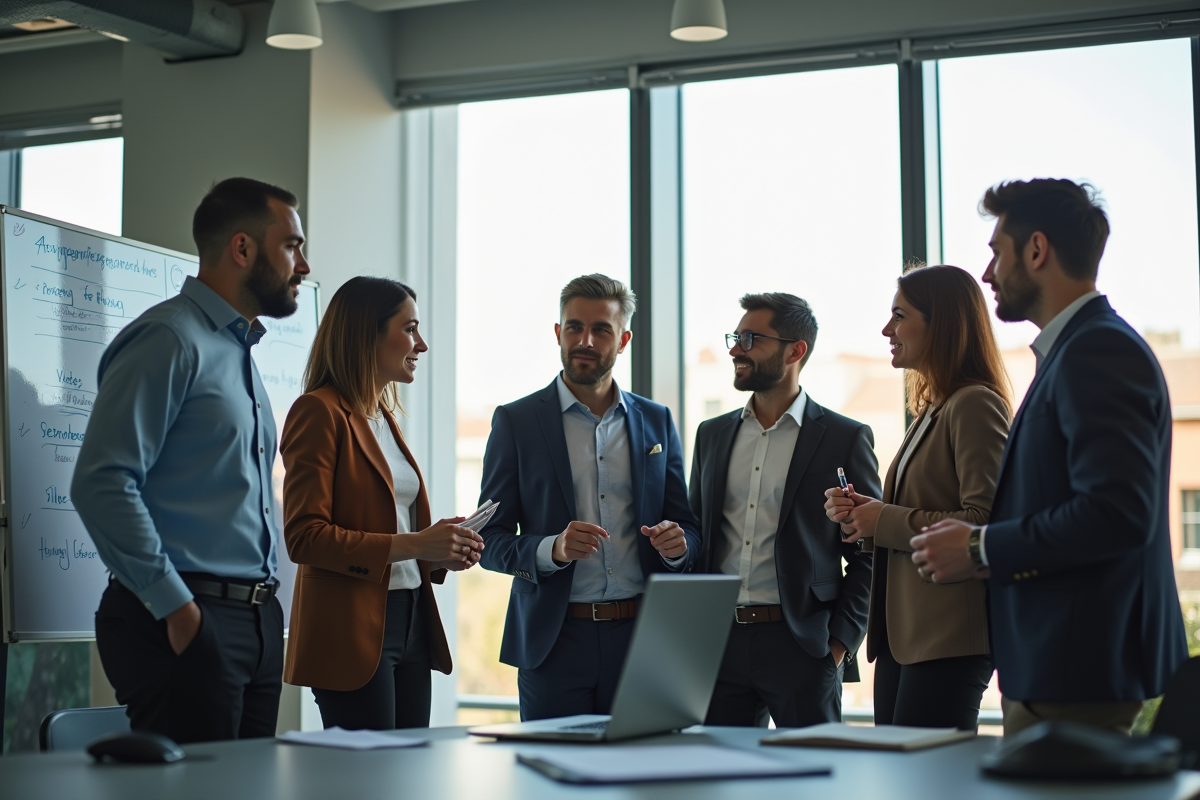 Groupe de professionnels en réunion dans un bureau moderne