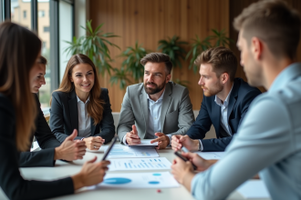 Groupe de professionnels en réunion dans un bureau moderne