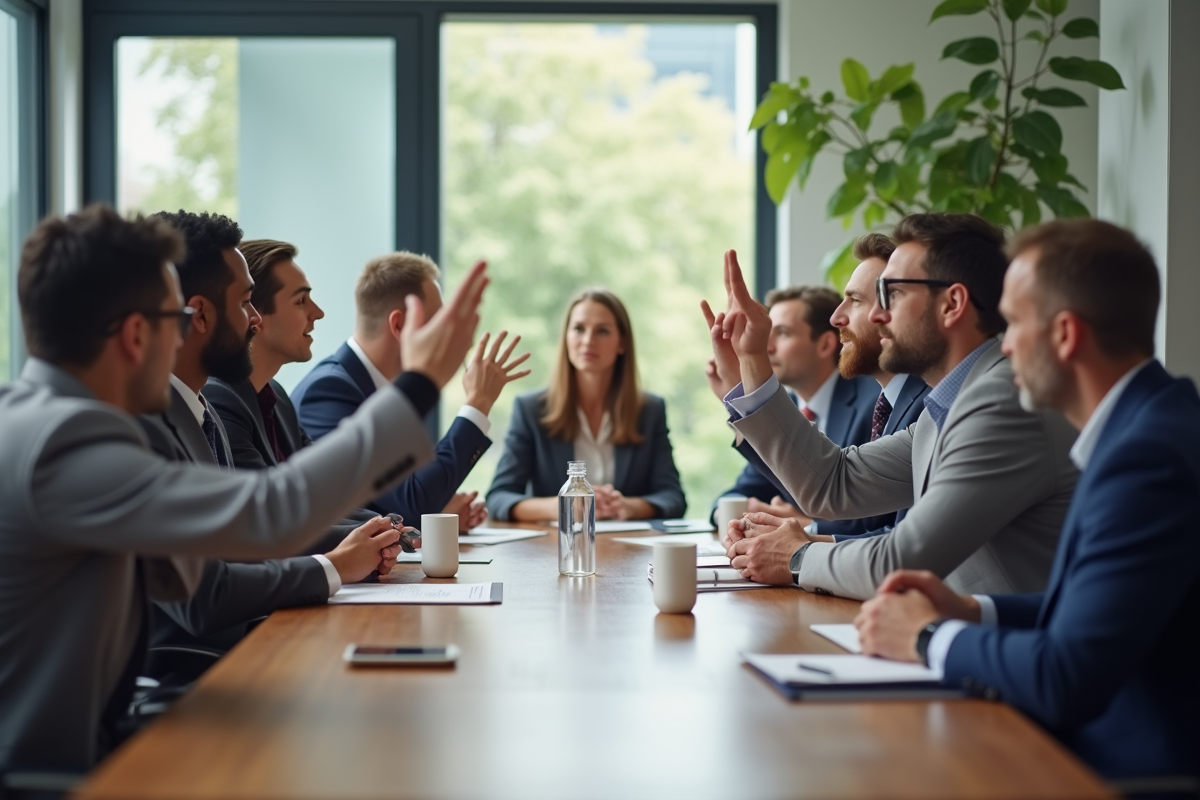 Groupe de professionnels en réunion dans un bureau moderne
