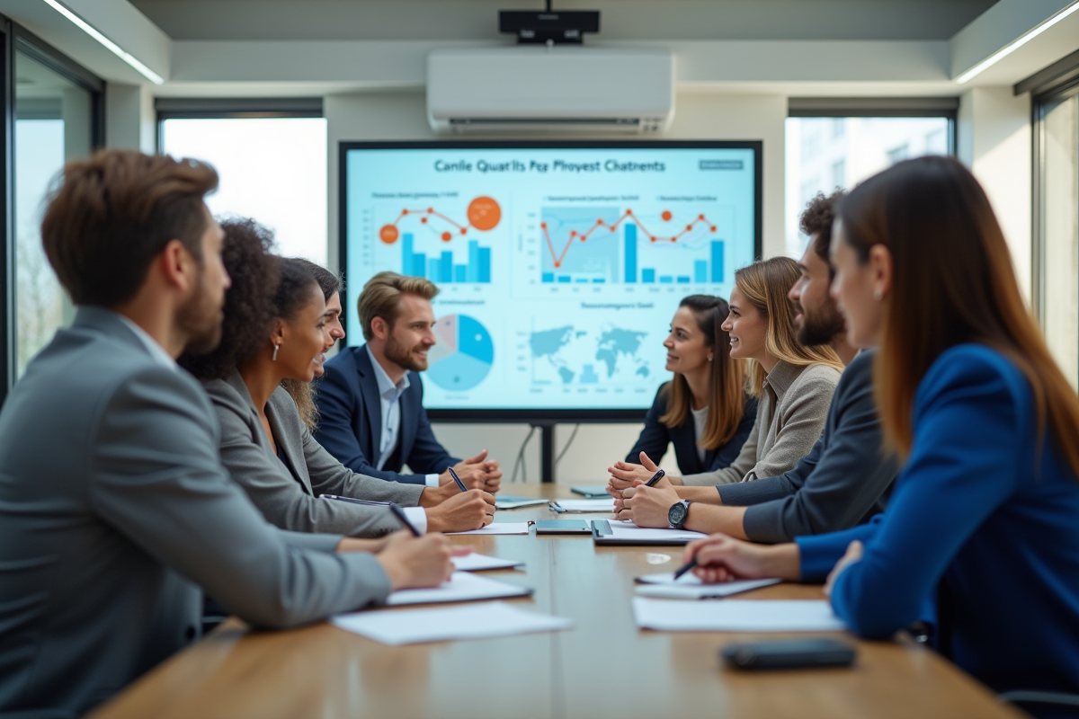 Groupe de professionnels en formation collaborative en réunion