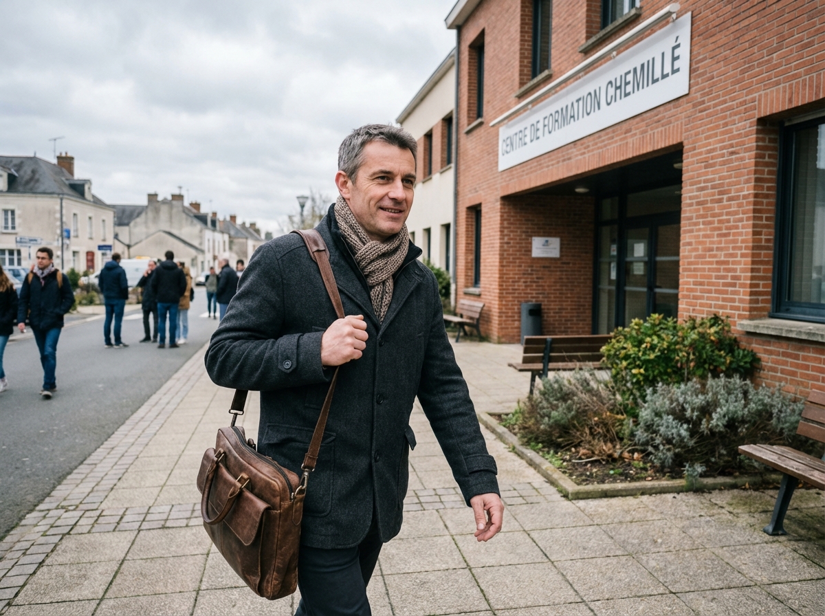 Homme confiant entrant dans un centre de formation à ChemilléenAnjou