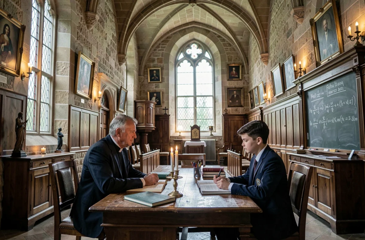 Session de cours particuliers dans la salle académique traditionnelle de l'Institution Saint-Jean à Douai avec un enseignant expérimenté