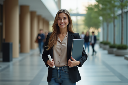 Jeune femme souriante avec diplôme dans un foyer universitaire