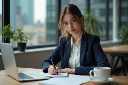 Jeune femme entrepreneure dans un bureau moderne et lumineux