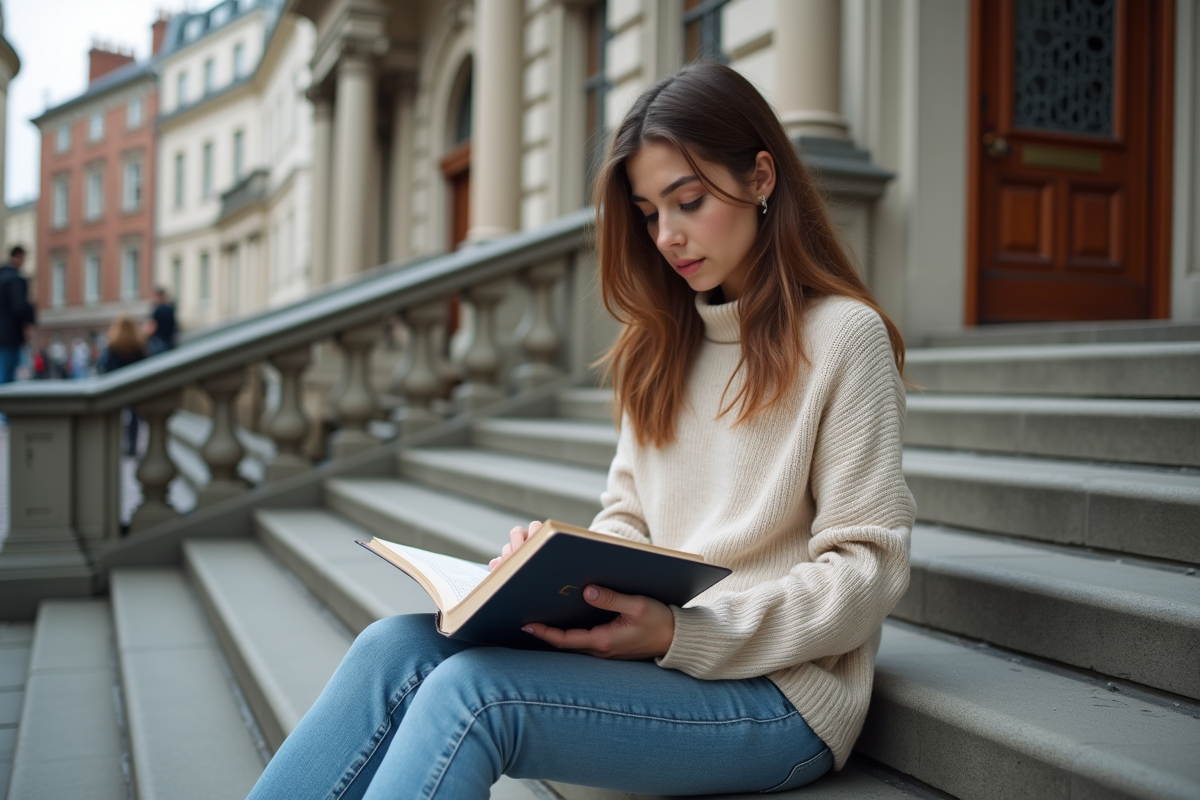 Jeune femme lisant un livre sur l