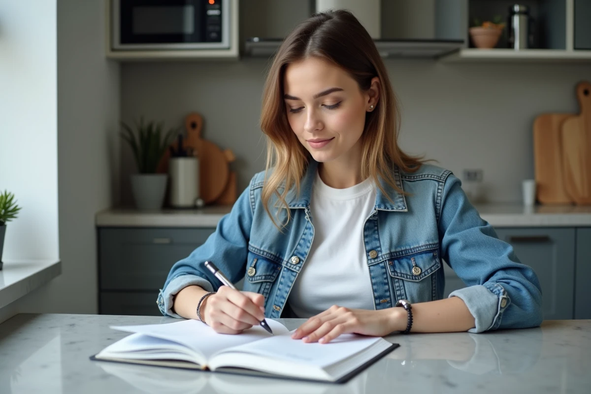 Jeune femme concentrée à étudier pour son permis de conduire