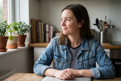 Jeune femme pensive dans un appartement cosy
