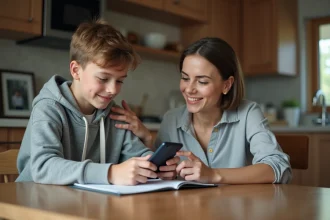 Jeune fille et père avec tablette dans un parc