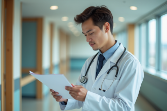 Jeune medecin homme dans un hôpital moderne