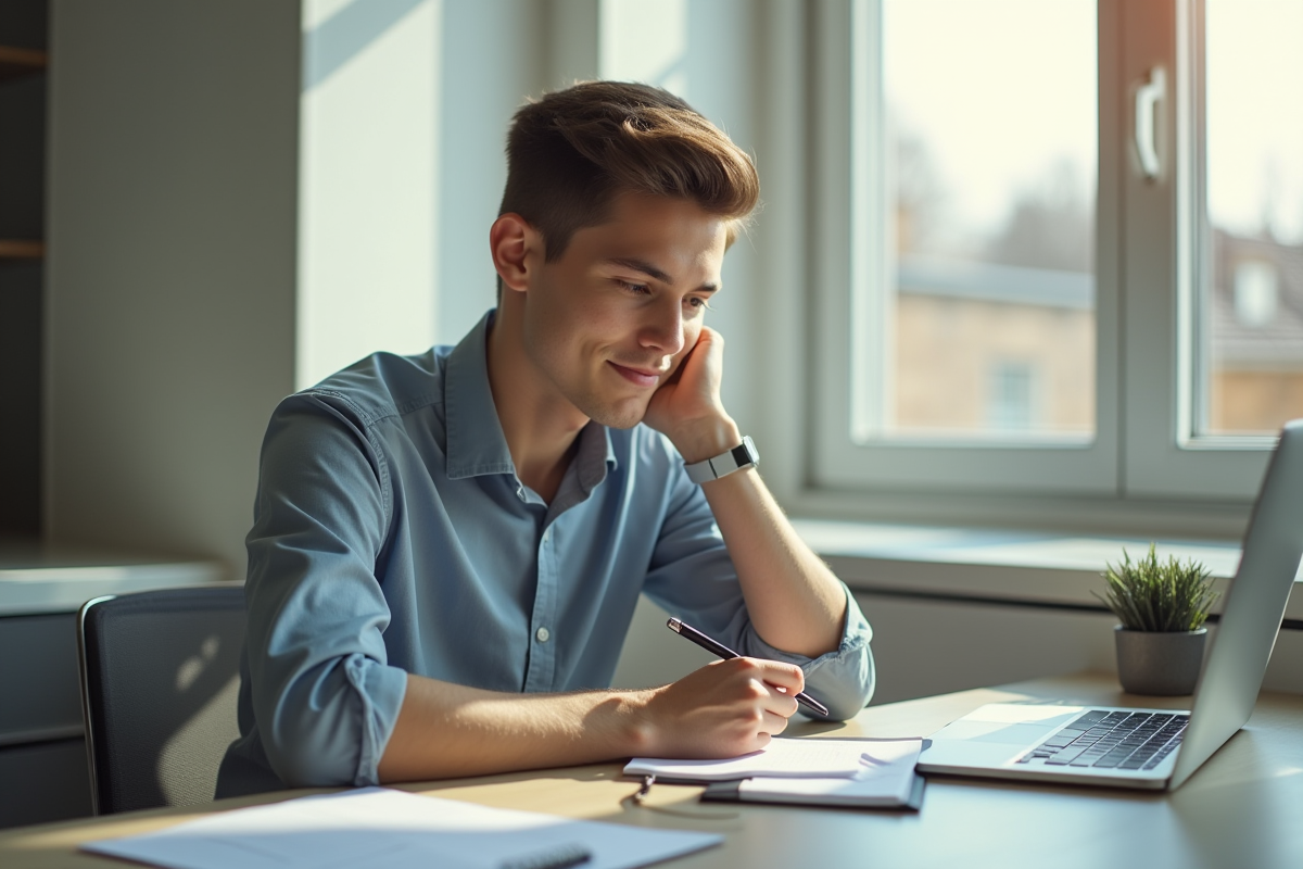 Jeune professionnel au bureau avec lumière naturelle