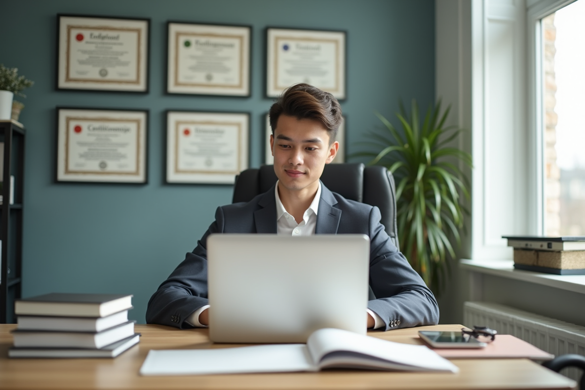 Jeune professionnel en finance dans un bureau lumineux