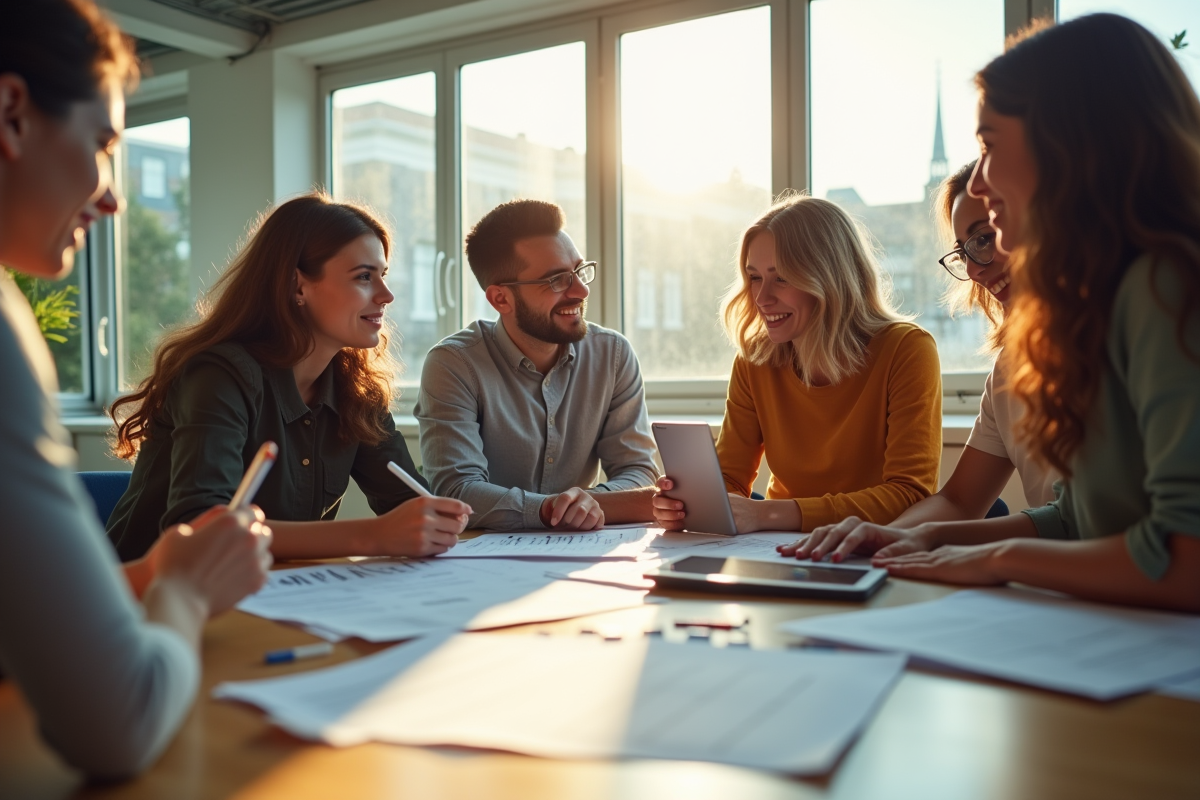 Groupe de jeunes professionnels en réunion collaborative