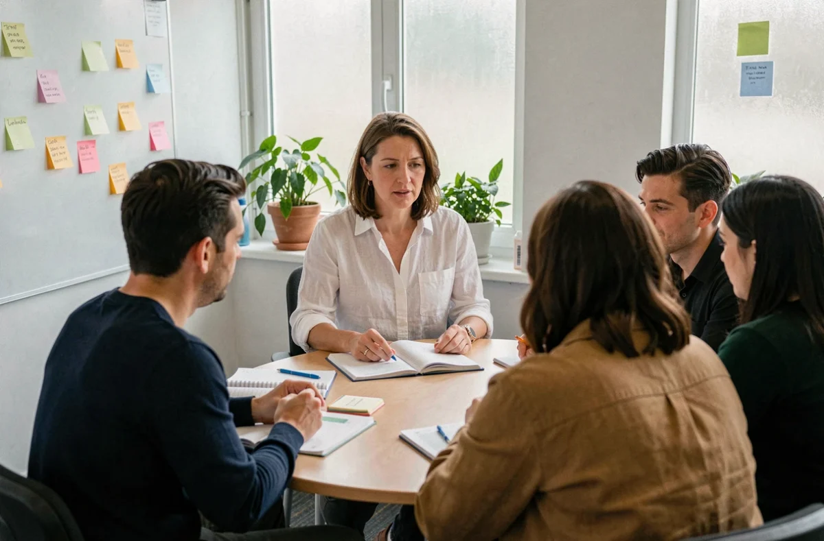 Atelier collaboratif en petits groupes lors d'une formation professionnelle dans les locaux d'OCSA Formation