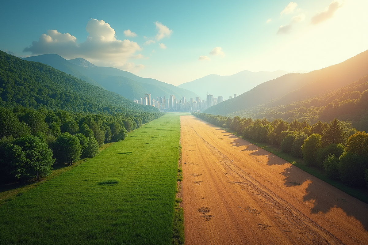 Paysages variés forêt ville campagne désert en lumière naturelle