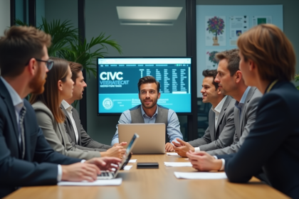 Groupe de professionnels autour d'un ordinateur pour le civc