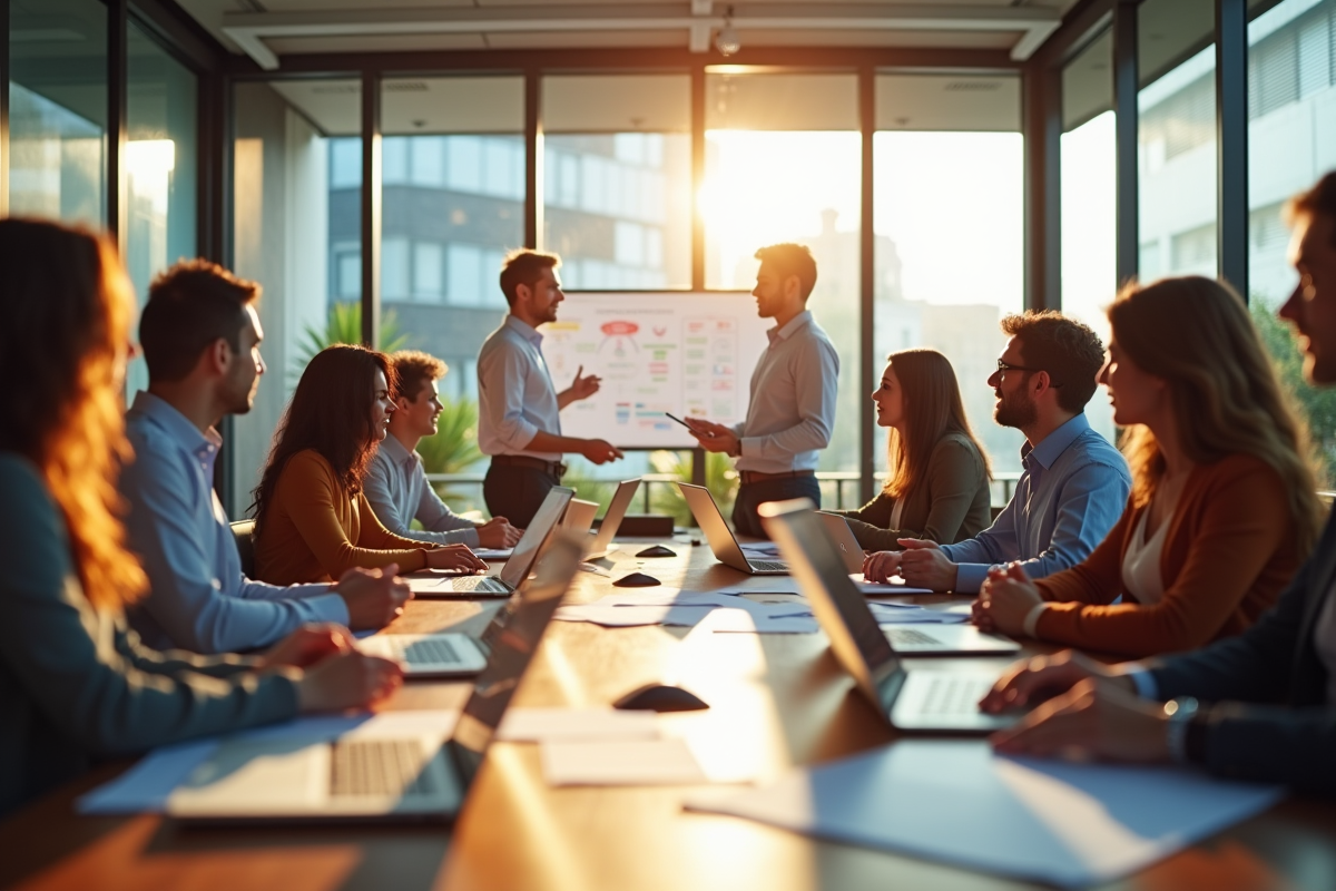 Réunion de bureau moderne avec équipe collaborative