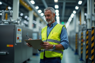 Superviseur sécurité en usine avec checklist