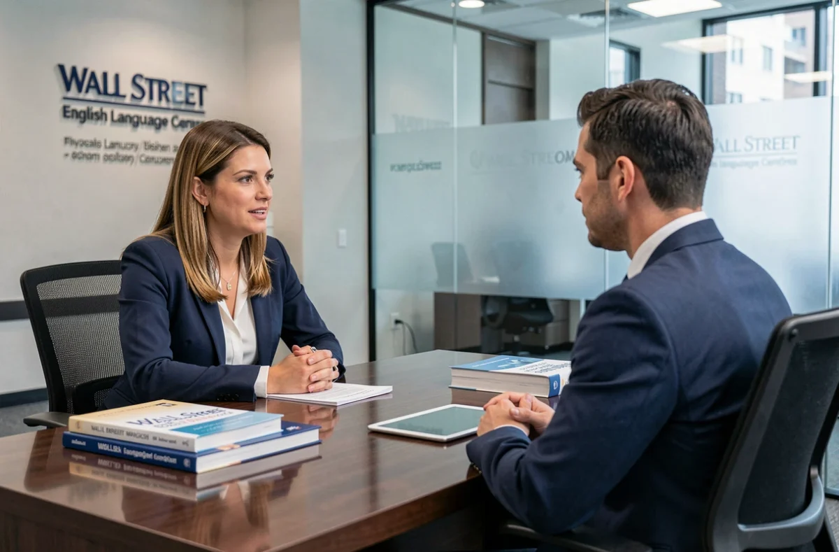 Cours d'anglais professionnel chez Wall Street English Lyon avec une apprenante adulte et un formateur